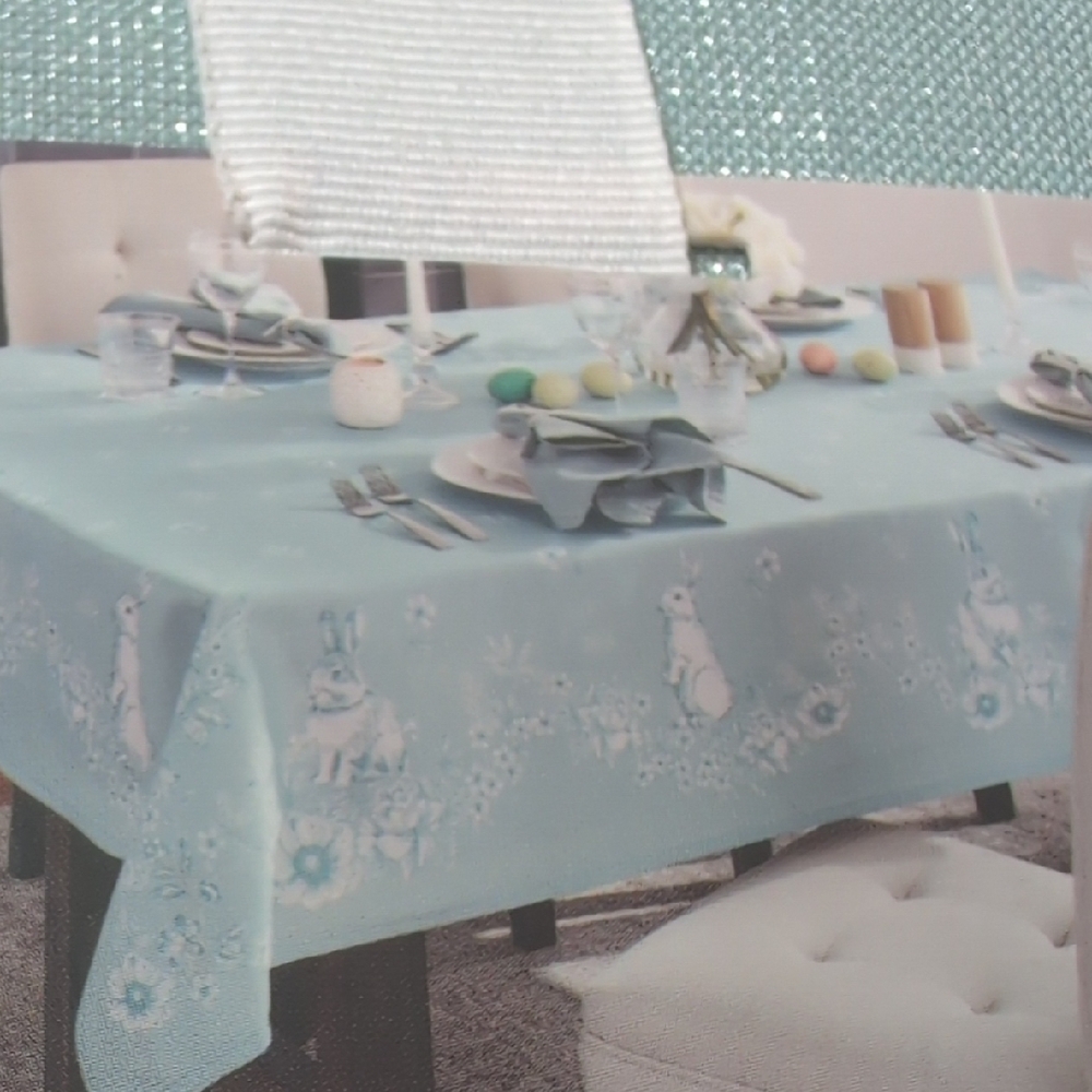 Tahari Home Shimmery Light Blue Easter Tablecloth - Picture 4 of 6